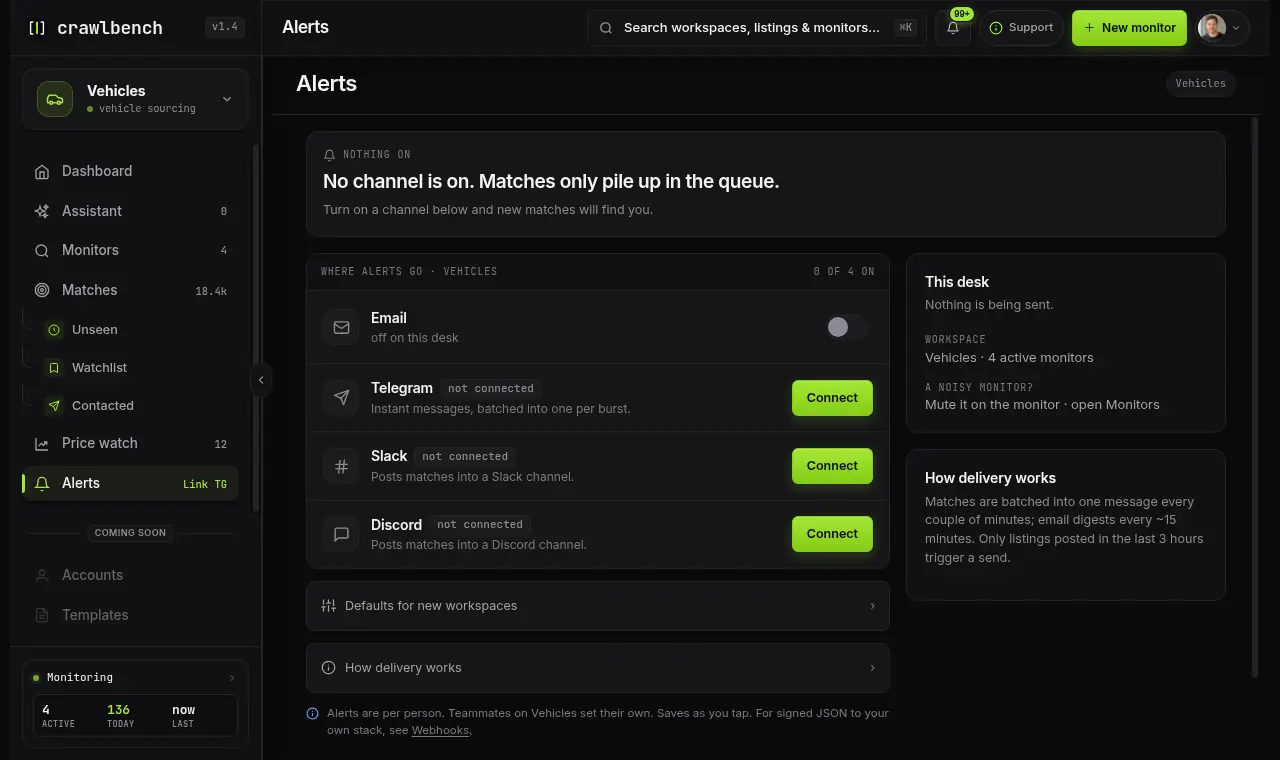 Alert channel toggles