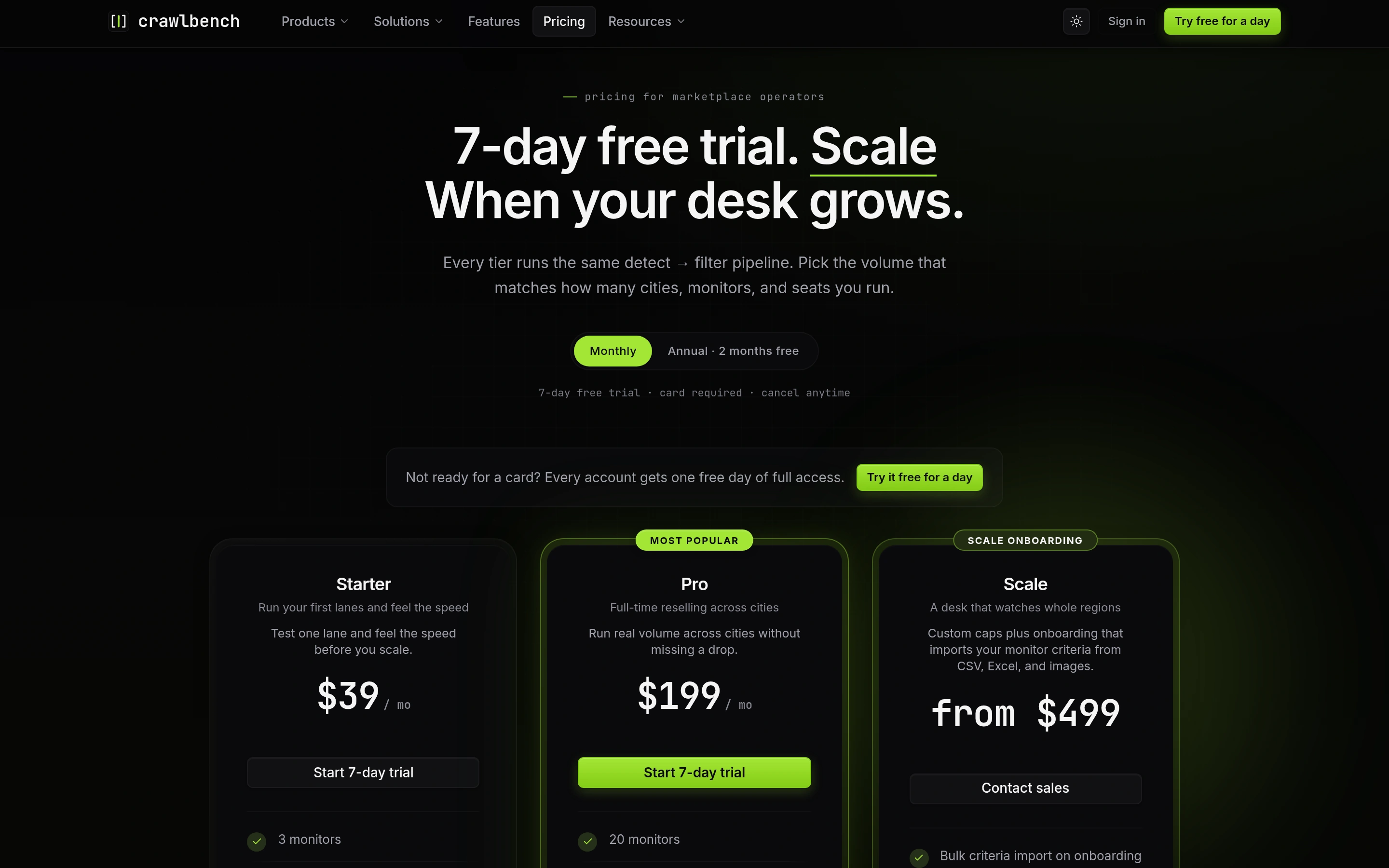 Day Pass callout on the pricing page