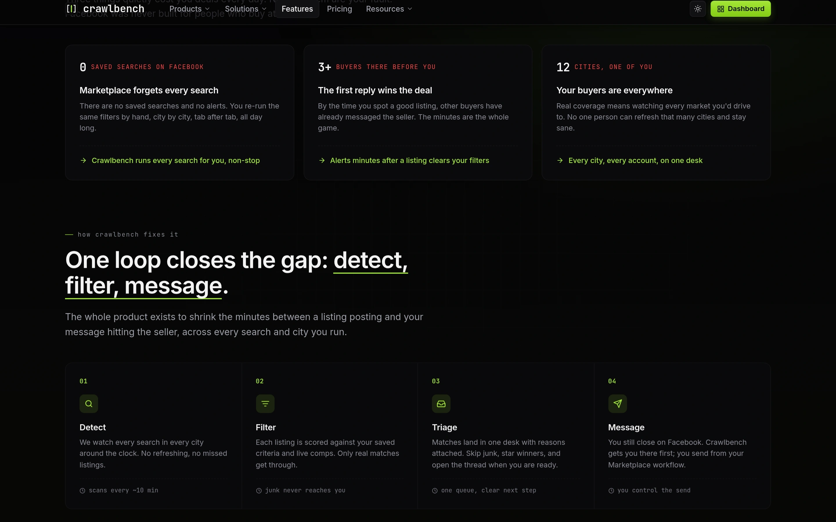 Features page explaining scheduled Marketplace monitoring
