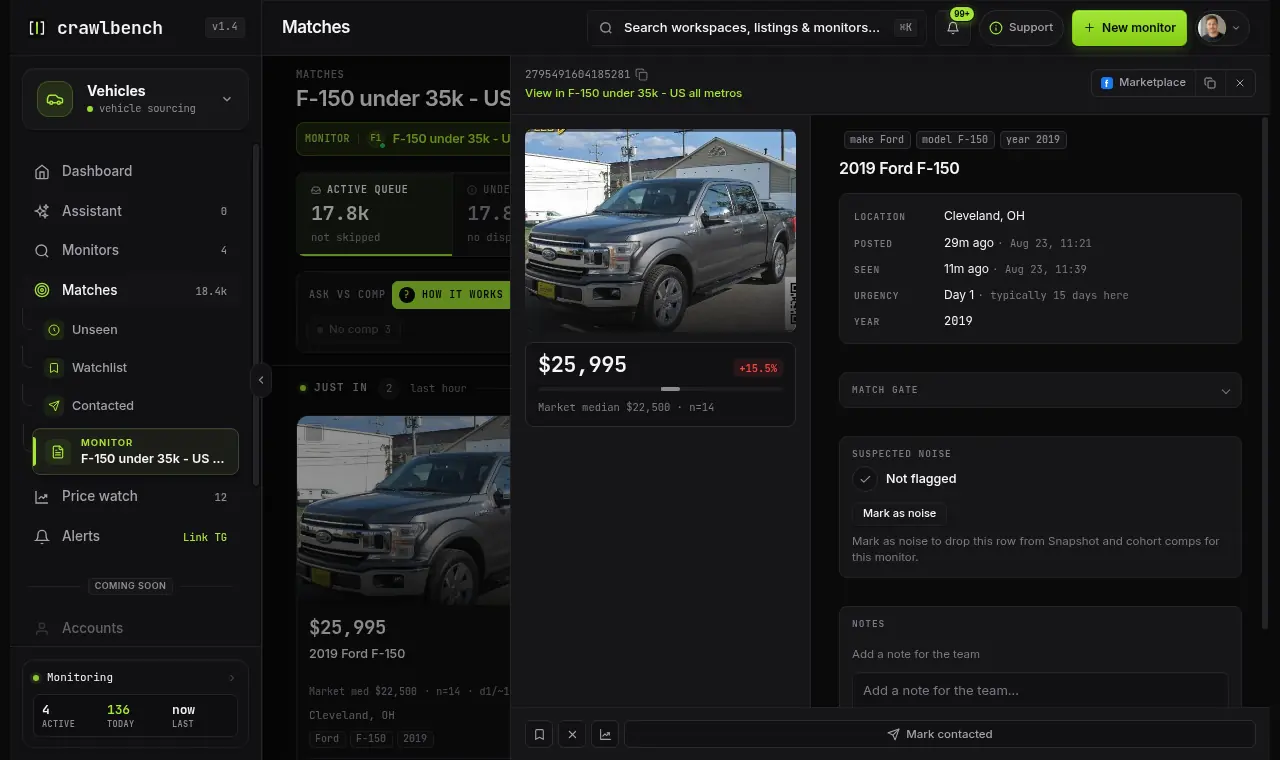 Match detail drawer with listing context